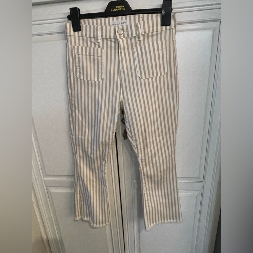 LOFT Beige and White Striped Pants